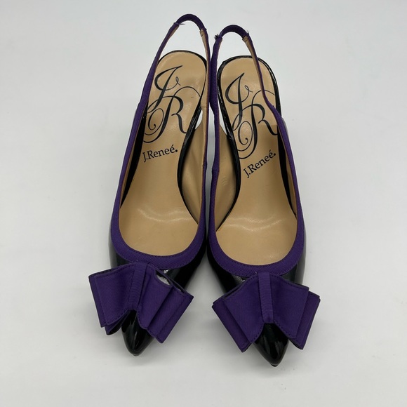 J Renee Marva Slingback Size 7 M Black Patent Leather Purple Bow - Picture 6 of 16